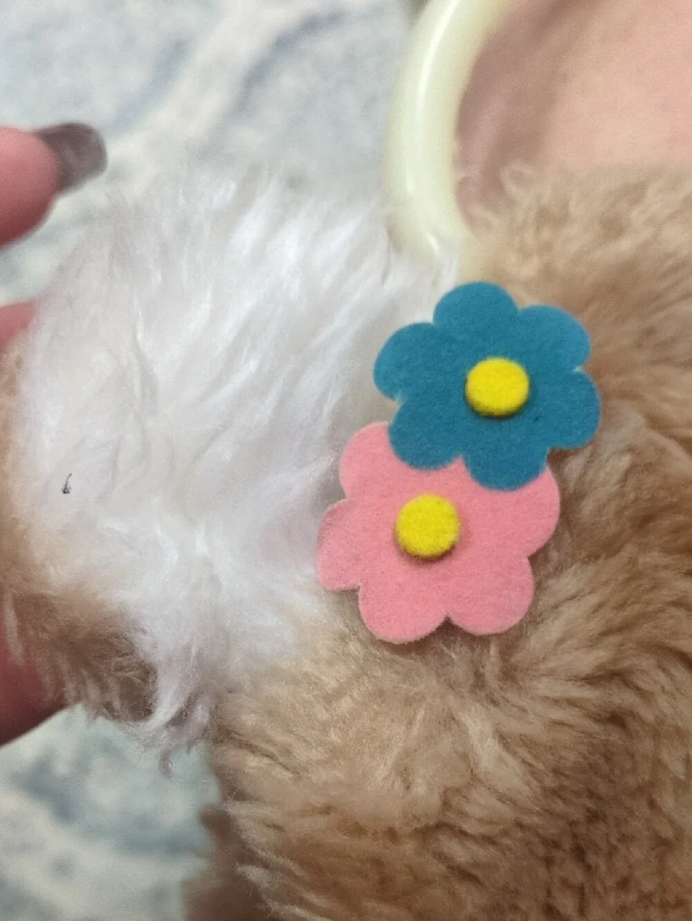 Russ Berrie Brown Plush Koala Handbag with White Ears and Pink & Blue Flower